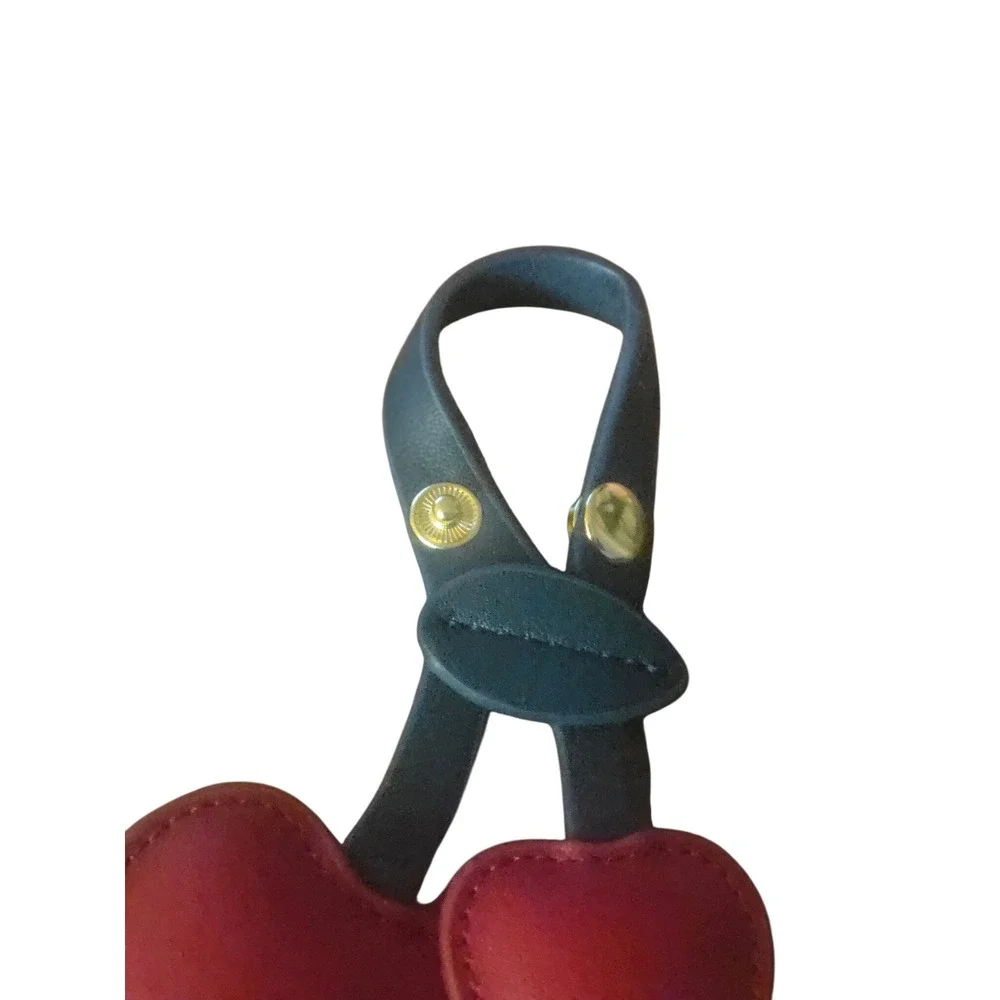Cherry Charm Purse Handbag Keychain Bag Accessory Red Leather Gold‎ Tone